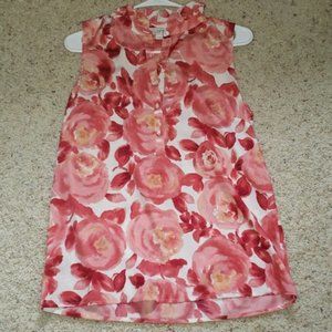 Loft floral sleeveless ruffle neck blouse